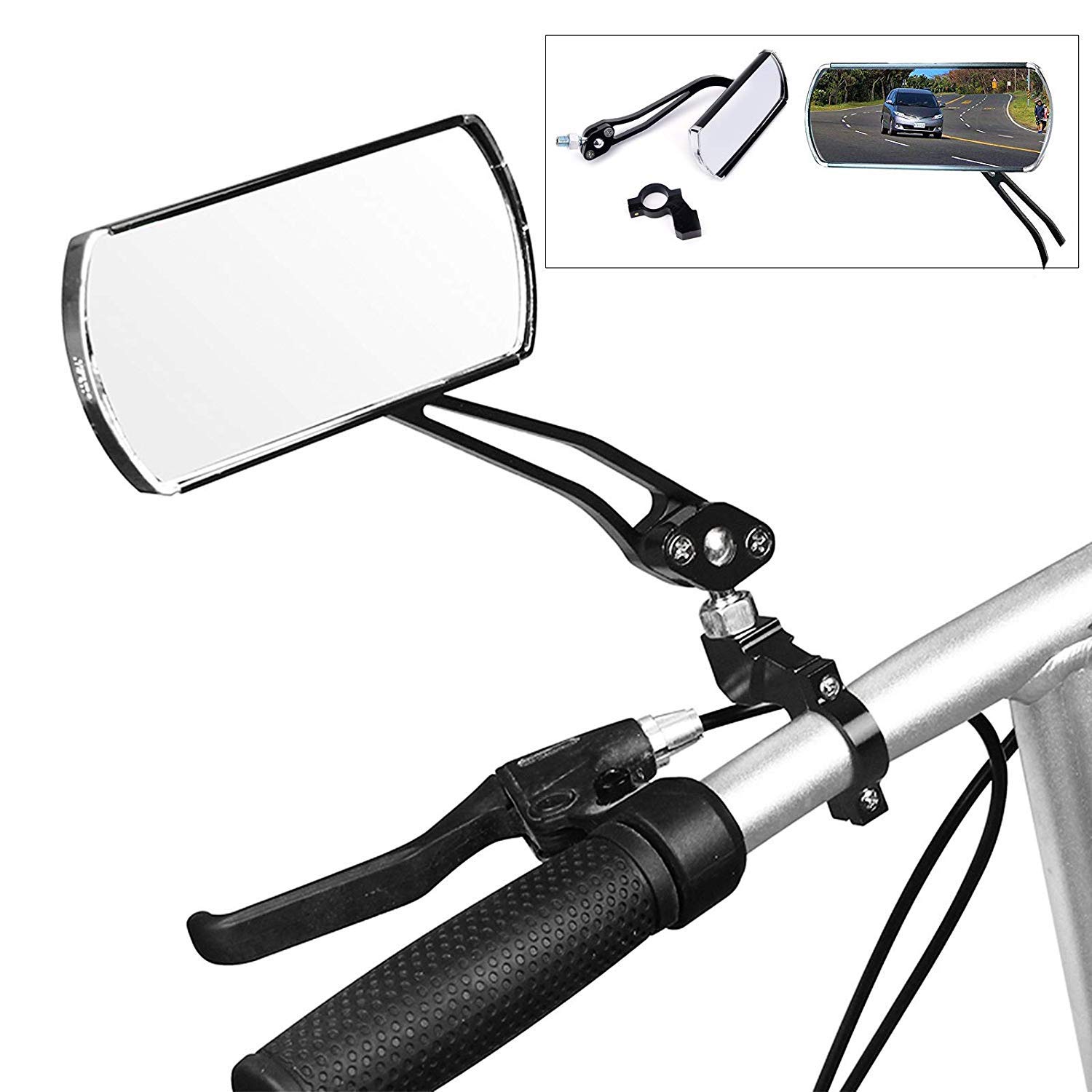 wishing Bike Mirrors ，1 Pair Aluminum Bicycle Mirrors Handlebar Rear View Mirror Rectangle Mirrors 360°Rotation 22.2mm Mount for MTB Mountain Road Cycling Bicycle Electric Bike