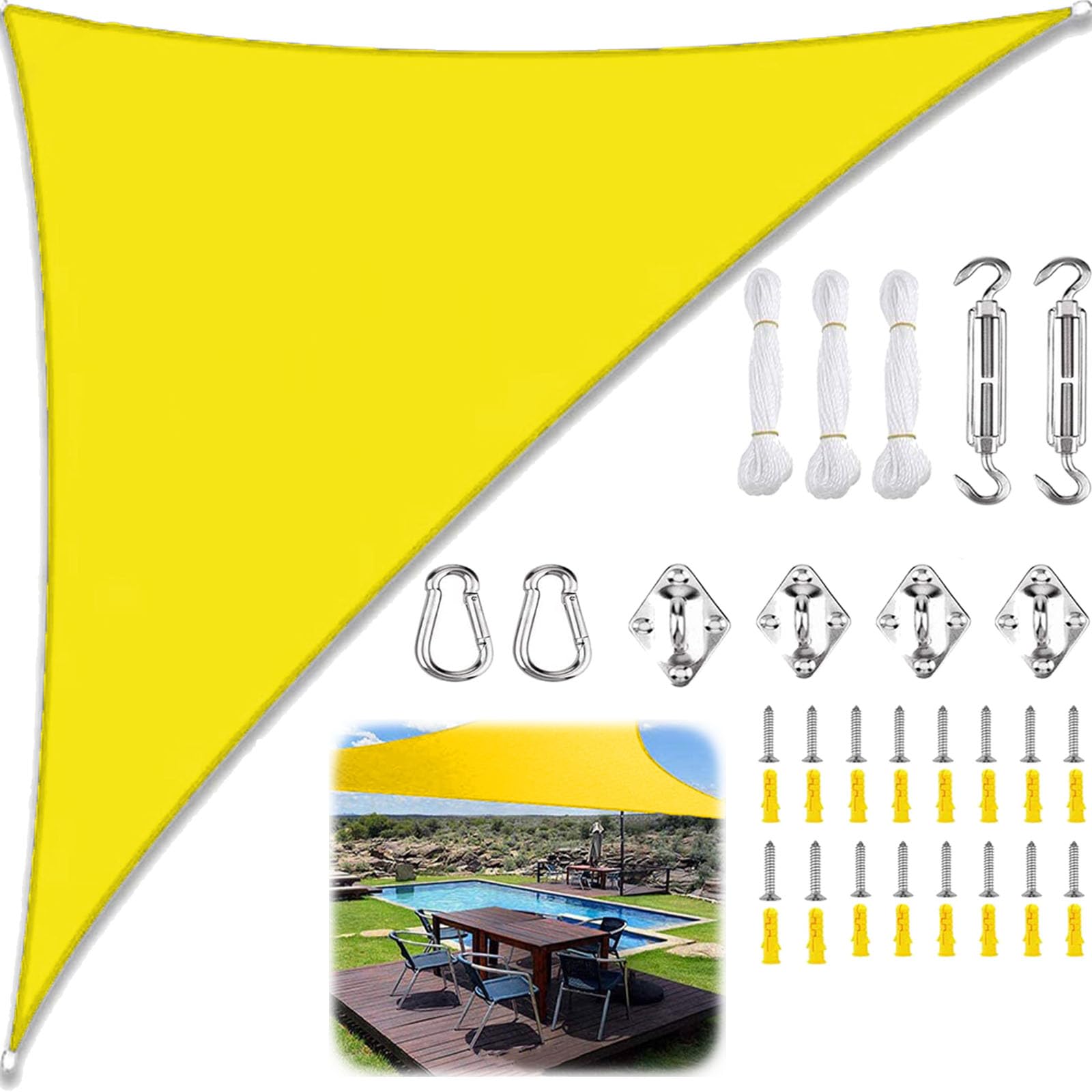 Sun Shade Sail Triangle Waterproof, Sunscreen Awning Canopy with Rope Fixing Kits, Triangle Patio Sail Pergola for Outdoor Garden Patio Party Backyard Yard Camping-Bright yellow||6x6x6M โ image 1