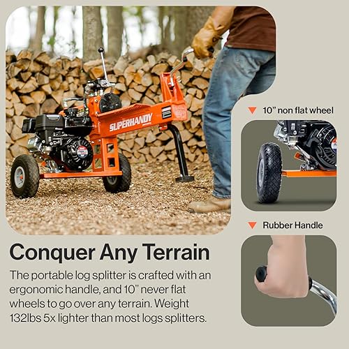 Vista 7 de SuperHandy Divisor de troncos portátil de 20 toneladas de retorno automático rápido Ram sistema Bucher Gear Pump 7HP Motor Horizontal Full Beam