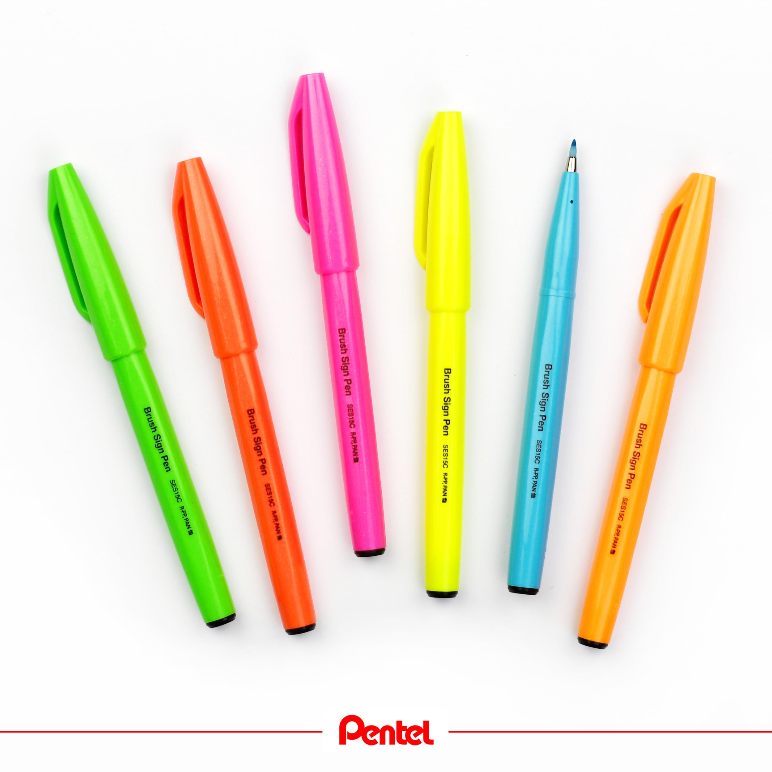 Pentel SES15C-FKX Brush Sign Pen neonowo-zielony, długopis z włókien, końcówka przypominająca pędzel, 10 sztuk