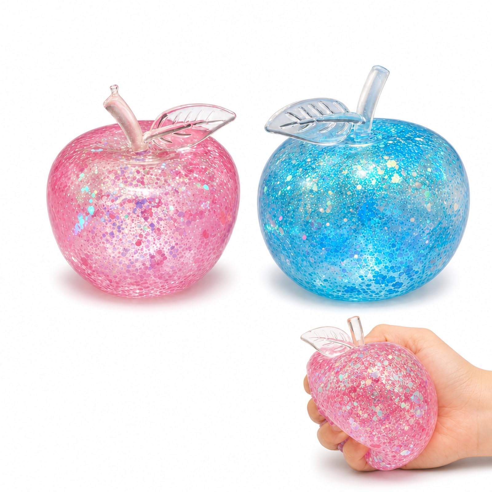 CAWRUKP 2 PCS Apple Squishy, Slushy Apple Squishy, Pink & Blue Fruit Ornament, Desktop Decor for Office, Home and Travel Gifts