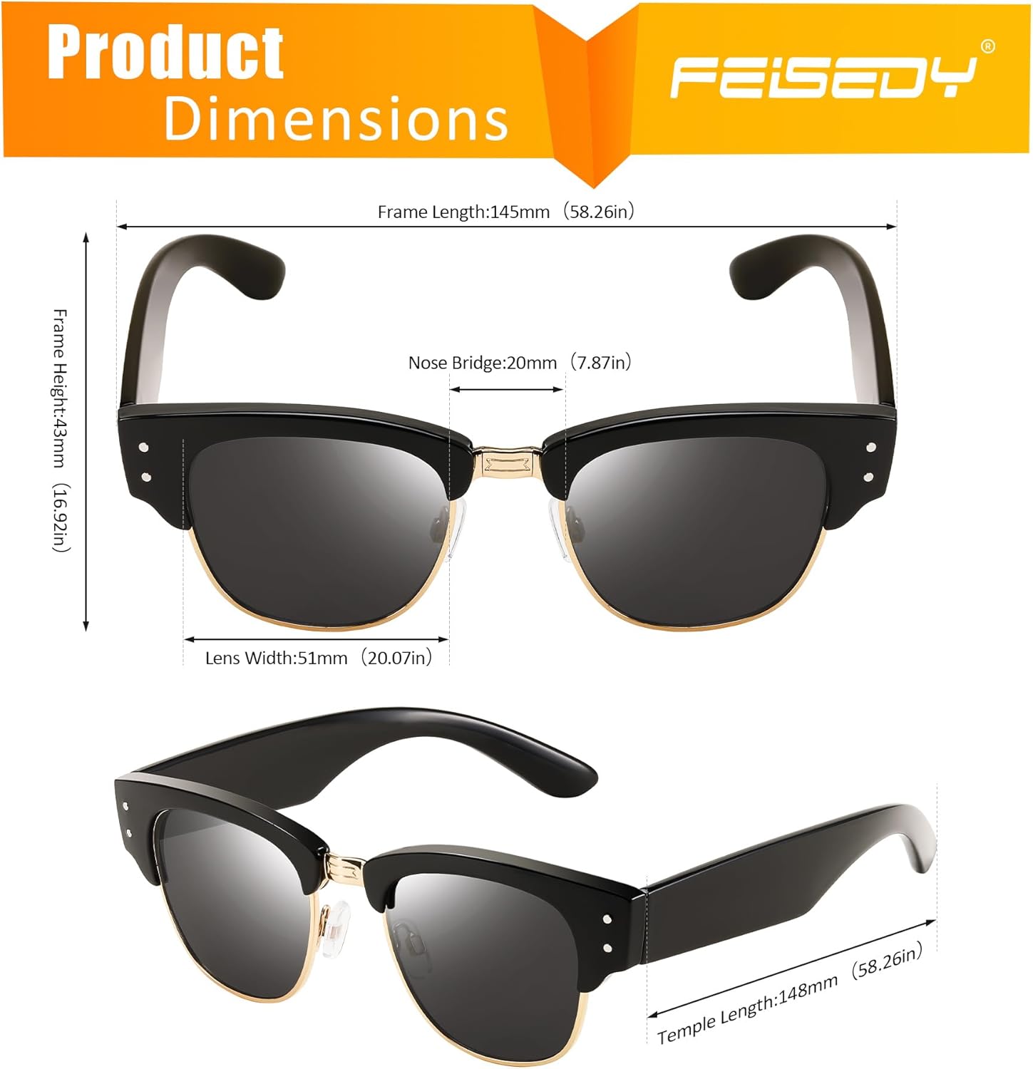 FEISEDY Semi-Rimless Sunglasses for Men Women Classic Sun Glasses Retro Metal Frame Shades UV400 Protection B0185 - Image 4