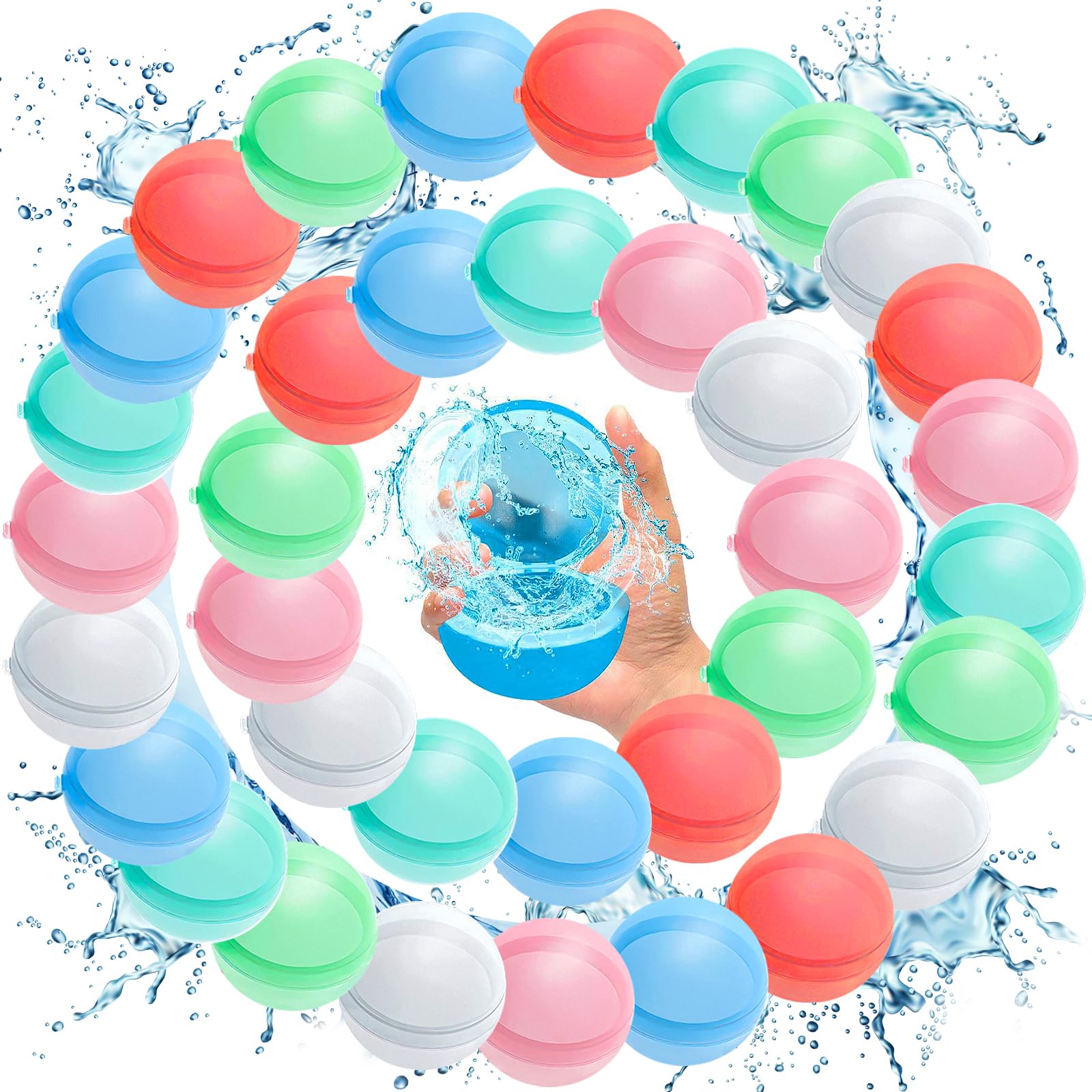 Bombe a eau Réutilisable, 36PCS Remplissage Rapide Ballons D'eau en Silicone Couleur, Jouet de Water-Polo pour L'extérieur, Jouets du Jardin/Plage Fête de La Piscine D'été(B)