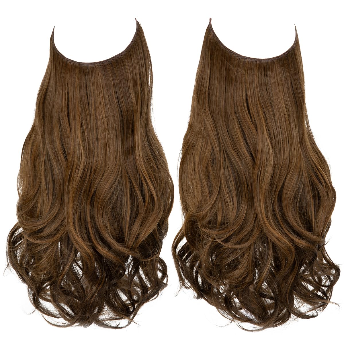 SARLA Invisible Wire Hair Extensions with 3 Clips Long 18 Inch Synthetic Wavy Curly Hairpiece for Women Adjustable Transparent Headband Chocolate - Image 2