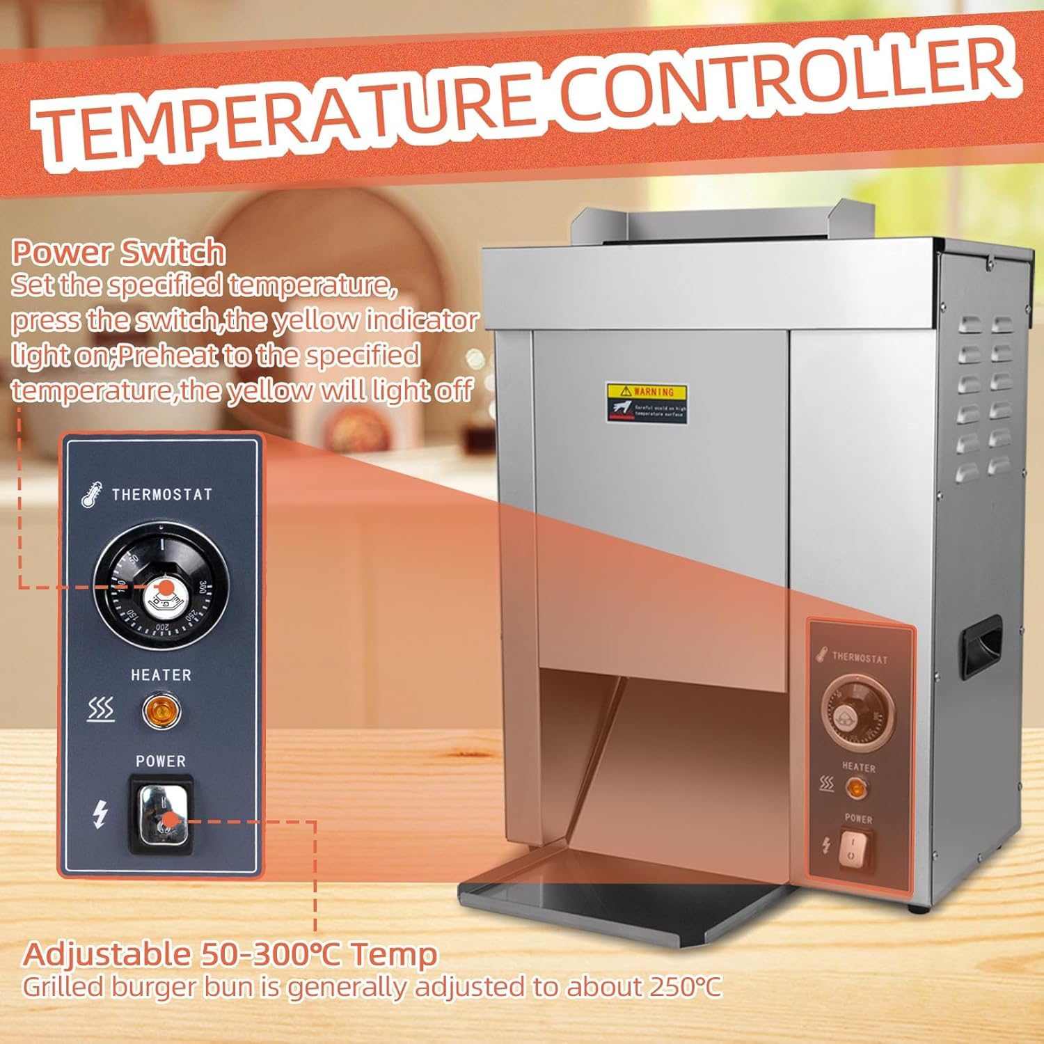 Máquina Comercial para Hamburguesas De 2000 W - Tostadora Eléctrica Vertical para Panecillos, Ideal para Restaurantes De Comida Rápida. Asa Y Dora Automáticamente. Eficiencia De 1400 Rebanadas