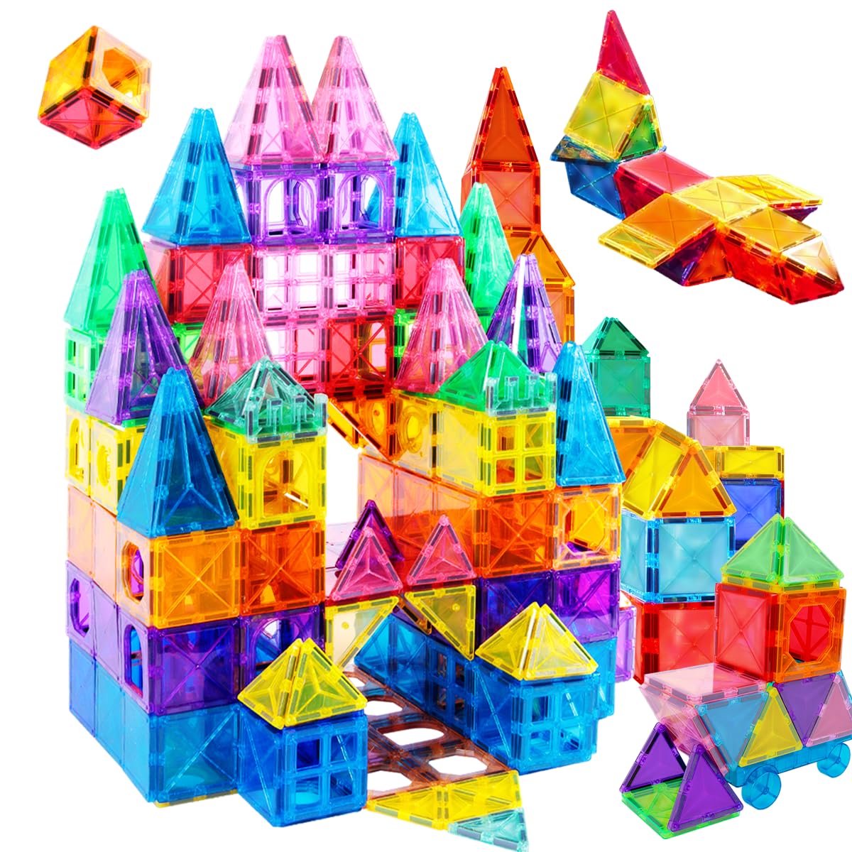 Amazon.com: QUEBAN 143-Piece Magnetic Tiles STEM Building Set | 3D Educational Construction Toys for Kids Ages 3+ | Sensory Stacking Blocks for Boys & Girls | Creative Learning Magnet Building Blocks : Toys & Games