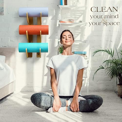 Miniatura 3 de Yes4All - Soporte para rodillos de espuma de madera para montaje en pared, soporte para tapete de yoga, almacenar accesorios y decoración de