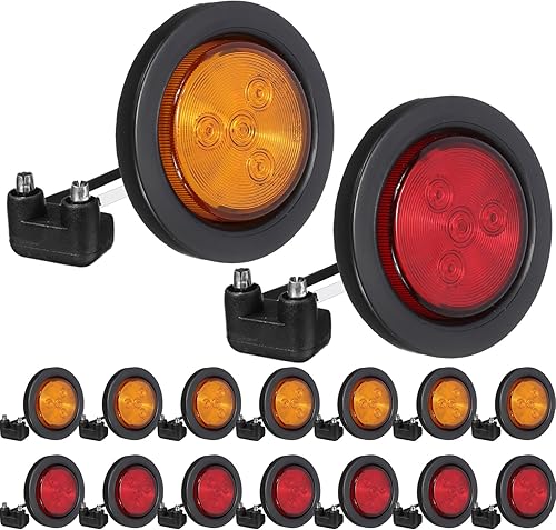 Miniatura 1 de Baquler 16 luces LED de marcador de remolque de 2.5 pulgadas, luces de marcador de montaje flash, 4 diodos, luces redondas para remolque con ojales