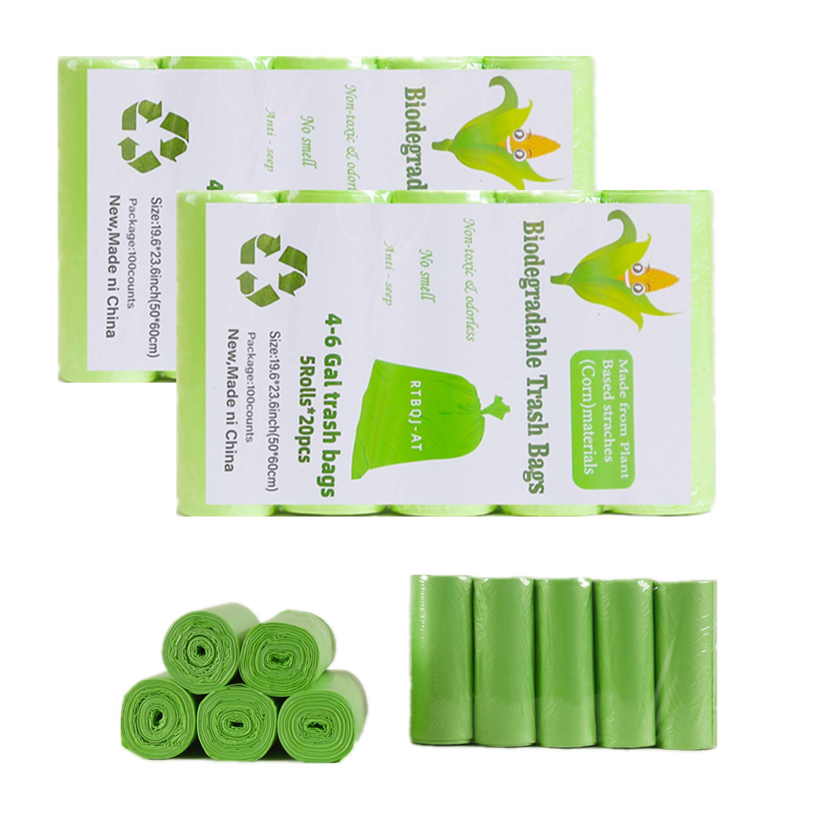 Rtbqj-At Green 100% Biodegradable Bin Liners, 20L 200 Bags Biodegradable Food Waste Bags, Super Sturdy Bin Bags