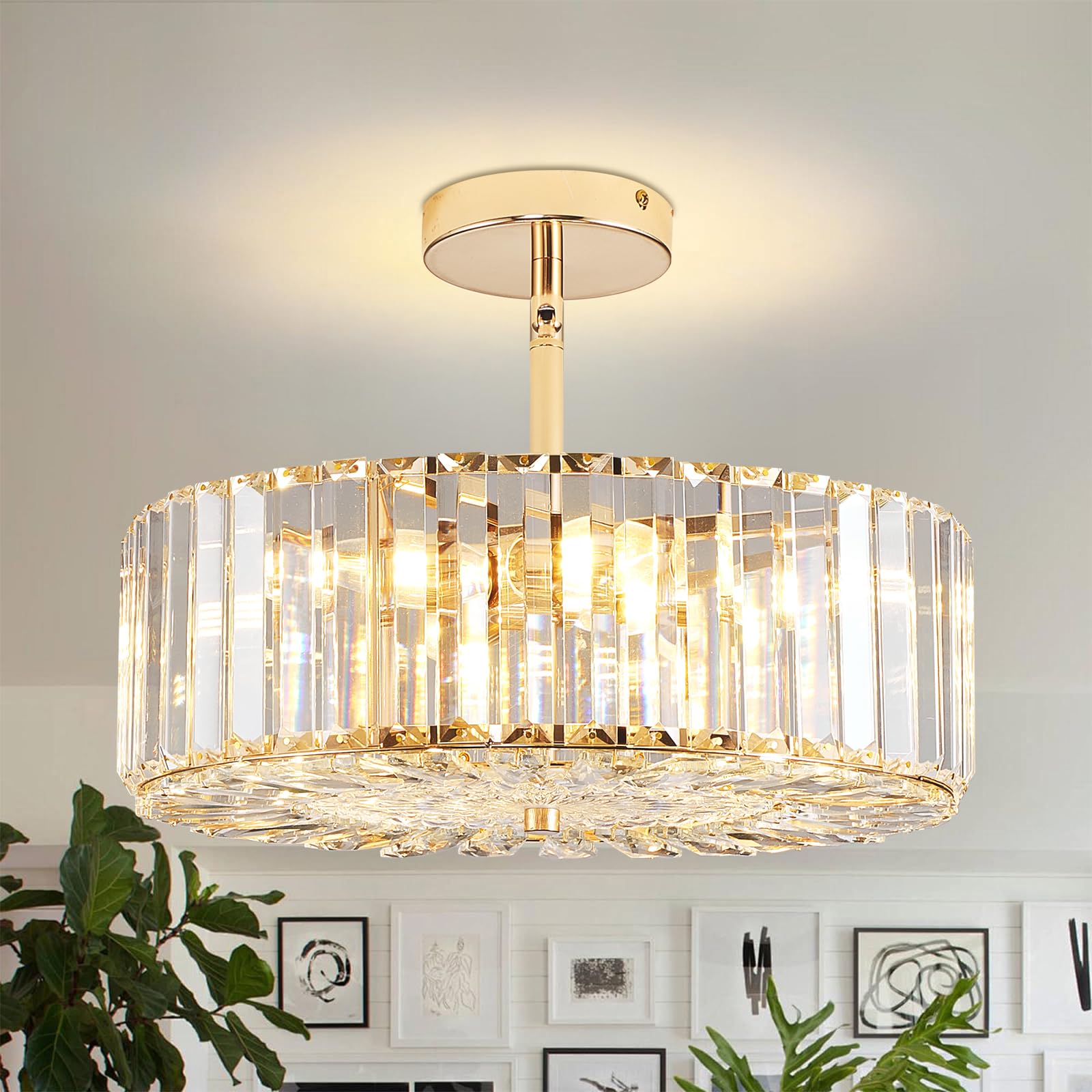 Photo 1 of WJShome 15" 4-Light Gold Crystal Chandelier