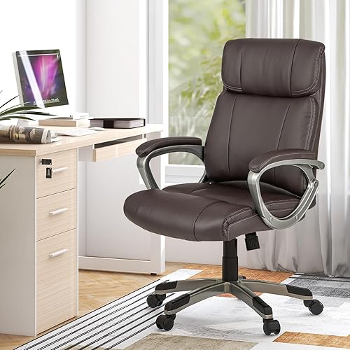 Miniatura 9 de COSTWAY Silla de oficina ejecutiva, silla de escritorio ergonómica de piel sintética con función de balanceo y reposabrazos acolchados, silla