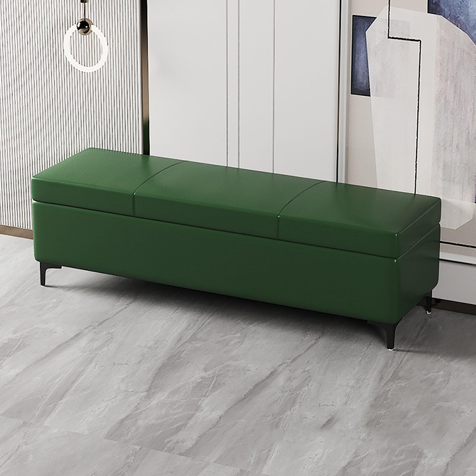 Banc ottoman de rangement moderne vert pour salon et lit