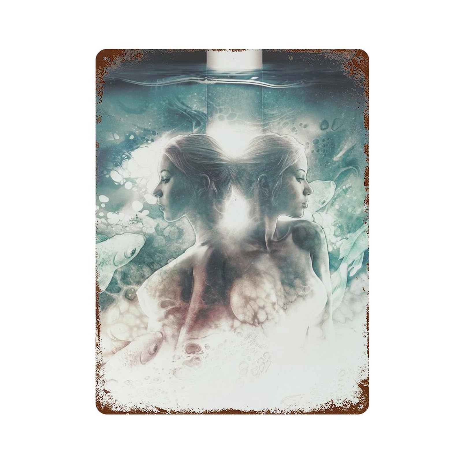 Garage Style Ocean Sirens Distressed Metal Wall Sign 15.7"x11.8", Shabby Chic Decor for Bar And Workshop