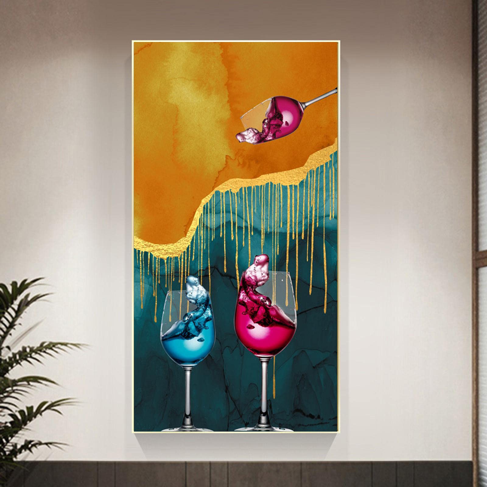 Abstrakcyjny szklany kubek z pióro jadalnia restauracja dekoracyjne obrazy płótno obraz sztuka ścienna plakat dekoracja wnętrz 50 x 100 cm x 2 bez ramy
