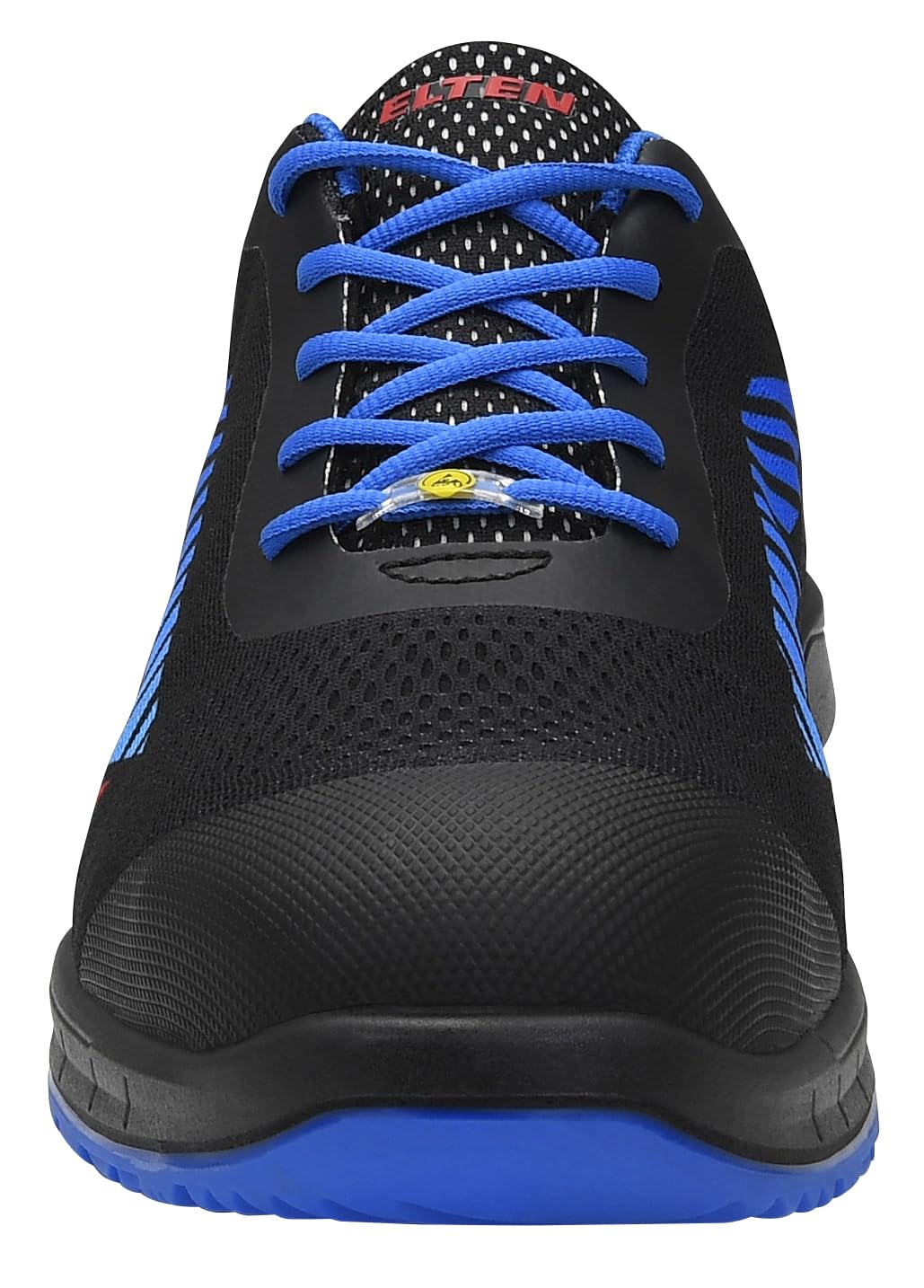 ELTEN Obuwie ochronne Larkin XXSports Black-Blue Low ESD S1, dla kobiet i mężczyzn, tekstylne, stalowe noski, lekkie, sportowe, czarne/niebieskie
