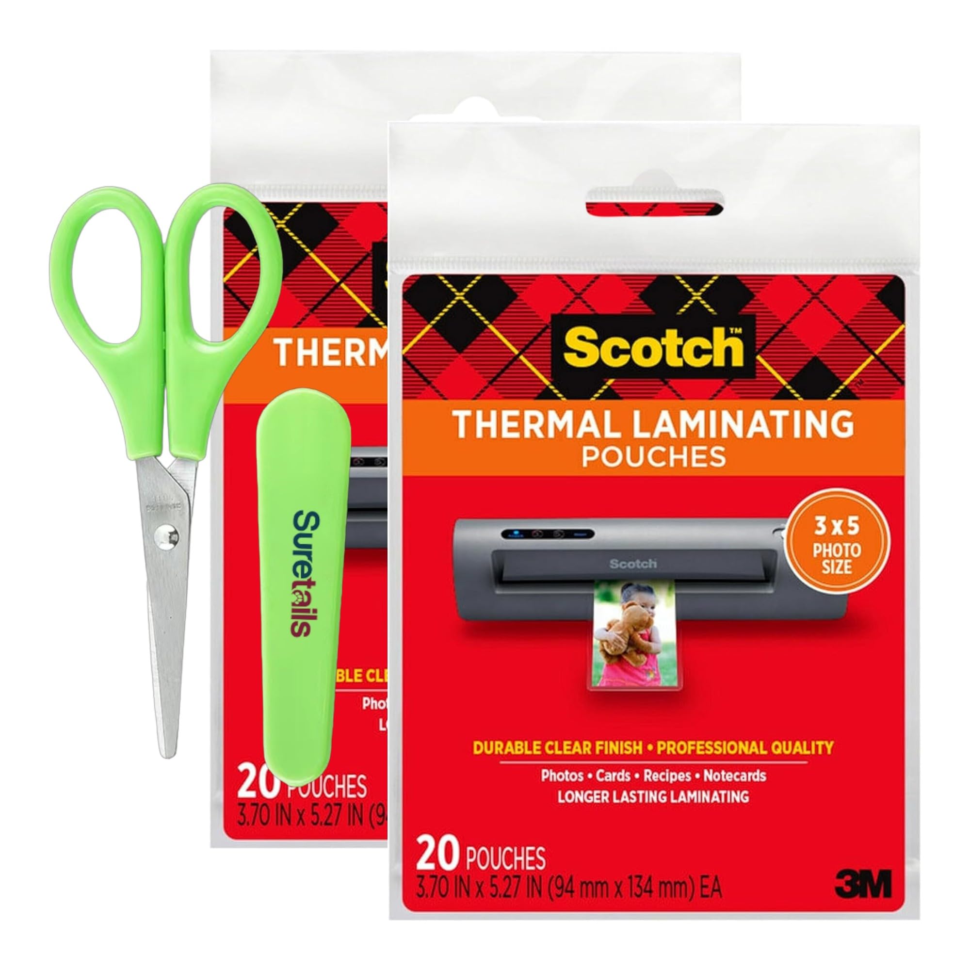 Thermal Laminating Pouches, 5 Mil Thick, 20-Pack, 3.7 X 5.2 Bundle Paper Scissors – Lamination, Clear, Professional Quality, Versatile, Long-Lasting - [Pack of 2]