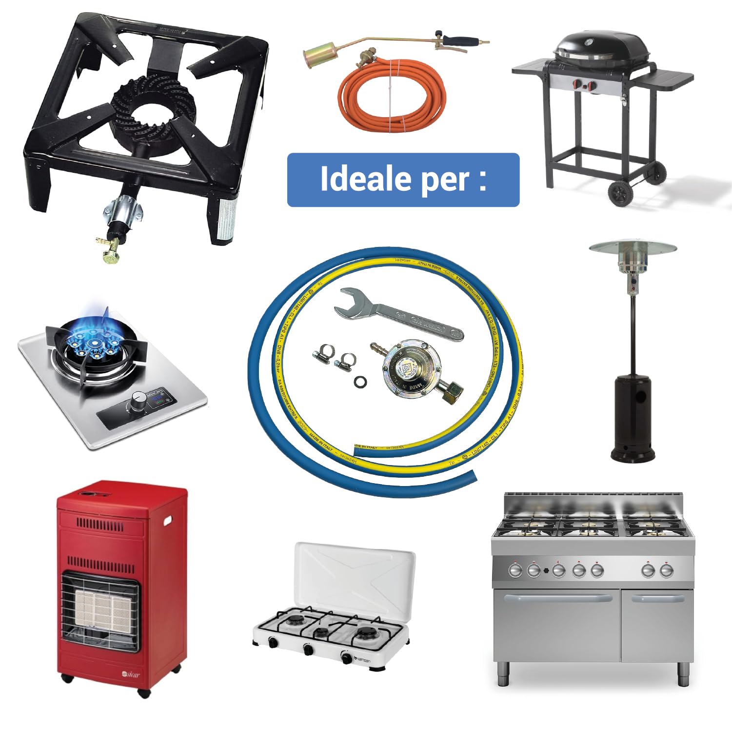 Crisalide®- Kit Tubo REGOLATORE Professionale 4 pz (Gas, Gpl) Cucina, Barbecue, Stufa: 1 Tubo+1 Regolatore+2 Fascette+1Chiave: Omologato 7140 IMQ Pressione 20/60 Bar, Made in Italy (Variabile)