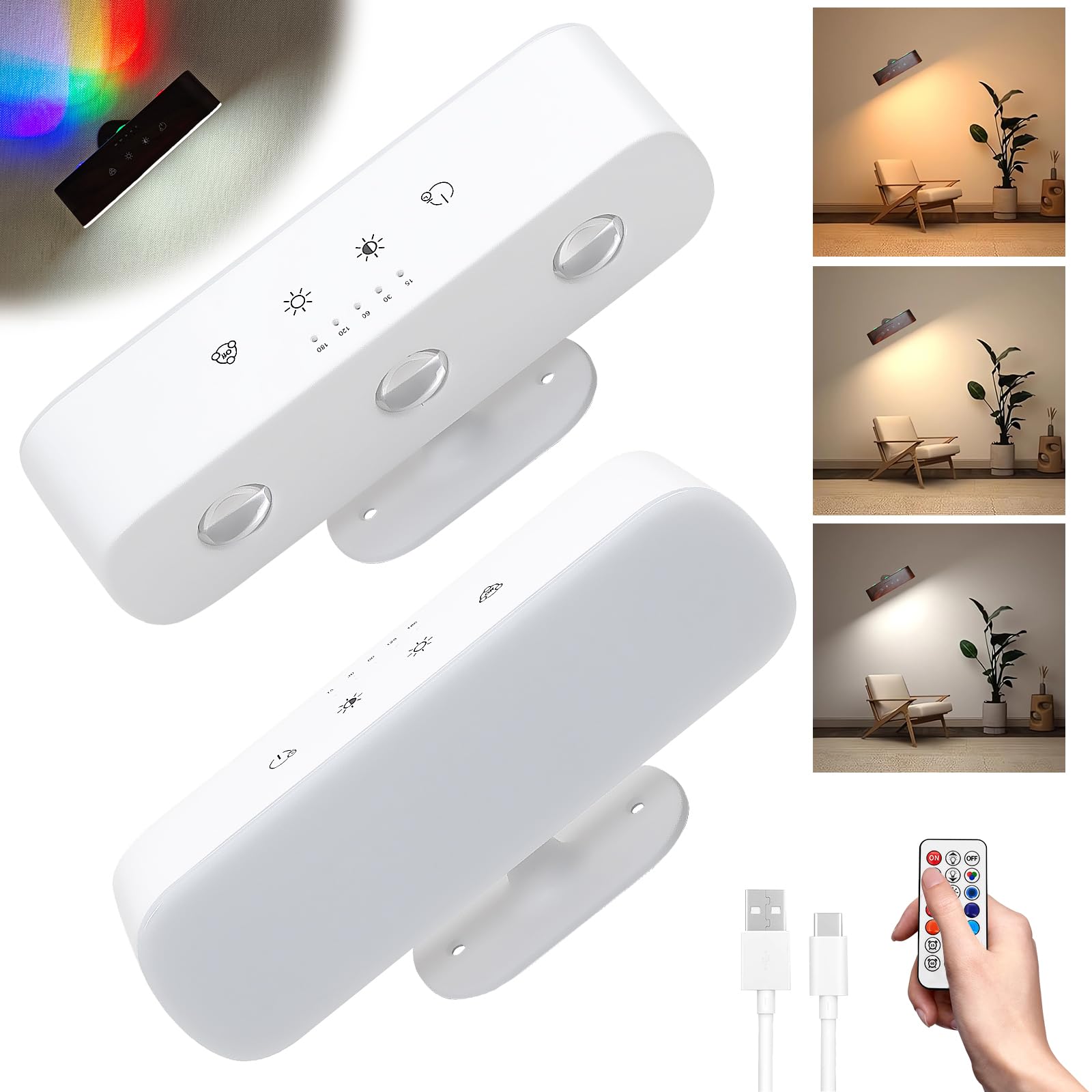 ZEBRAMOL Lamparas Sin Cables 2PCS LED Lámpara de Escritorio, Lampara Recargable Portatil 360° Giratoria, Color Caliente 6500k y Brillo Regulable, Lamparas De Mesita De Noche Regalos para Niños/Adulto