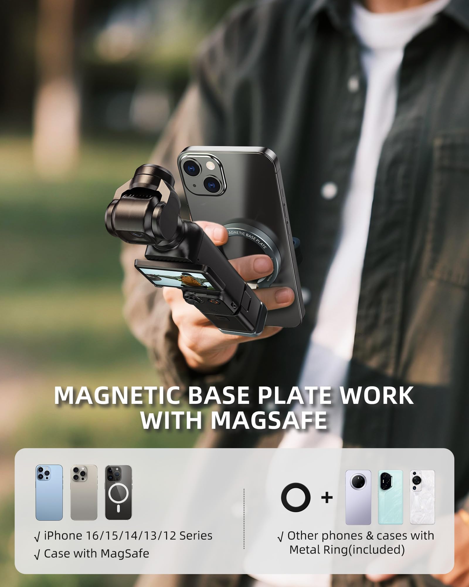 Soporte magnético compatible con DJI Osmo Pocket 3, adaptador MG-OP3 Pocket3, soporte magnético de expansión para teléfono con soporte de aleación de aluminio Arca-Swiss de 1/4 a 20