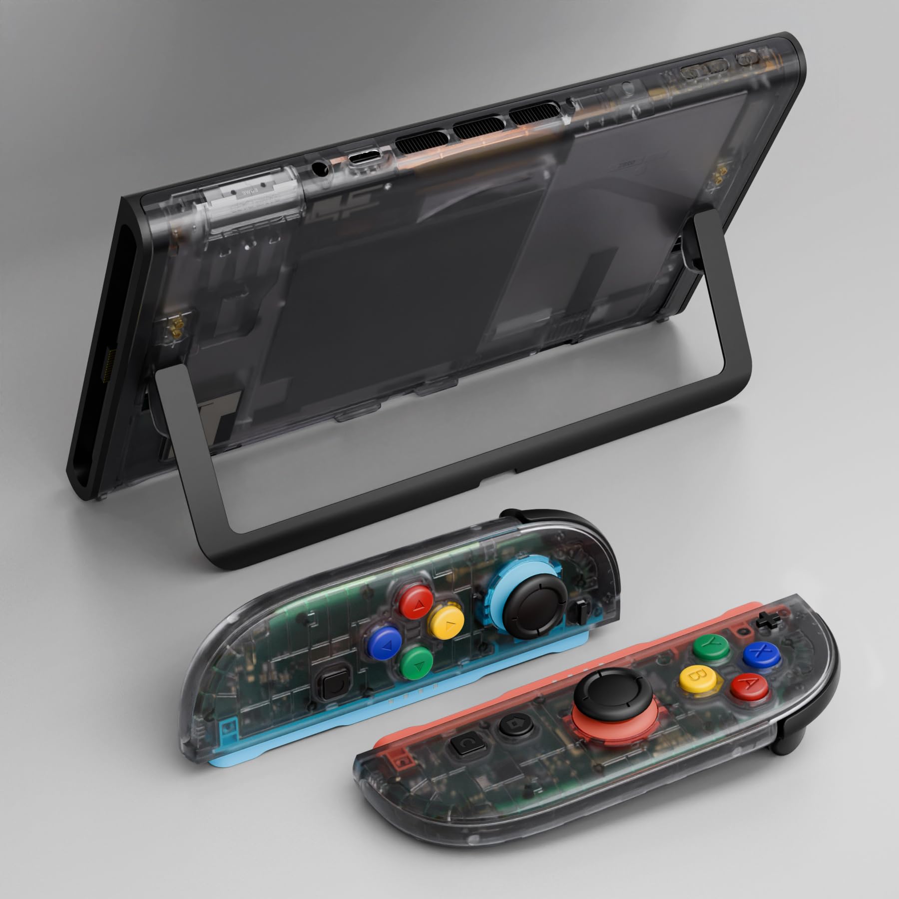 eXtremeRate DIY-Ersatz Shell Set für Nintendo Switch 2 Joycon/Console, Essence Version, Transparent Schwarz
