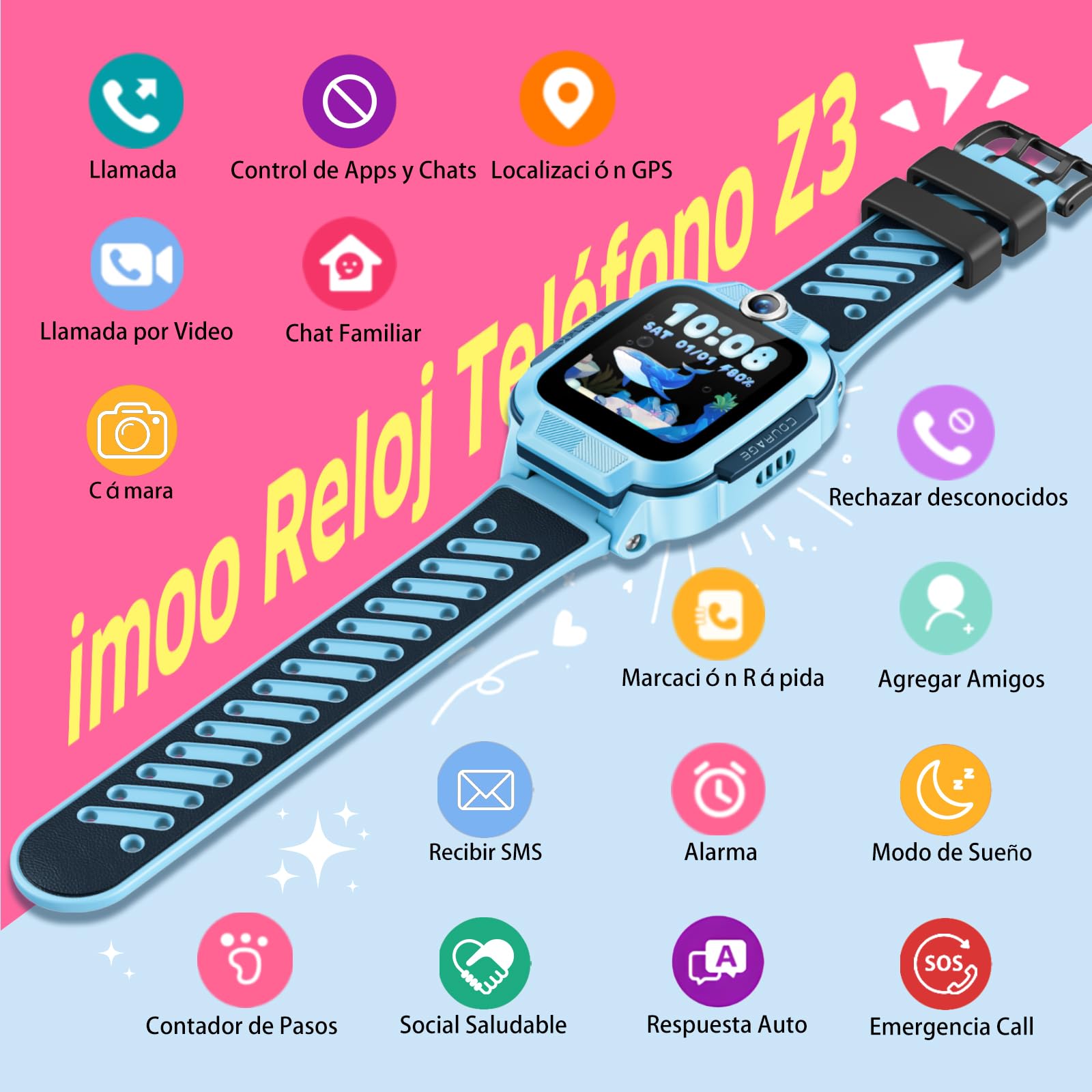 imoo Z3 Reloj Inteligente Niño, smartwatch niños con GPS y Llamadas, Videollamada 4G y Teléfono Reloj niños con GPS y Llamadas, Ultra-Precise Location Tracking (Azul)