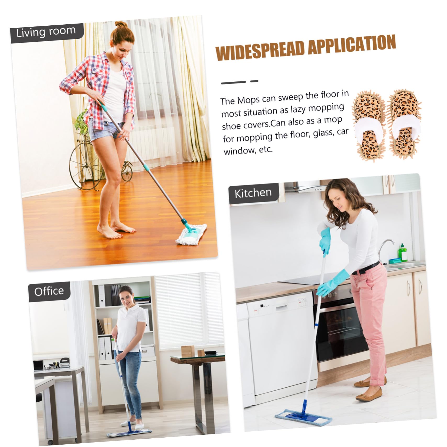 1Pair Mop Slippers for Convenient Cleaning Washable Microfiber Dust Sweeping Shoes for Home Use Practical and Reusable Housekeeping Footwear Leopard Print Easy Floor Maintenance
