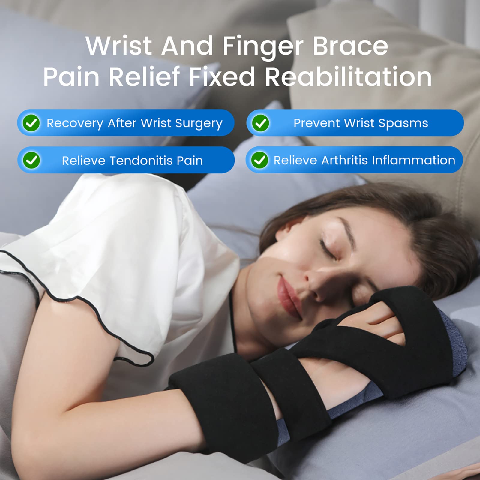 Soporte de Mano en Reposo, férula de Mano para accidente cerebrovascular, Placa de Soporte de Aluminio, separación de Dedos, Correa de Esponja de Doble Capa, para Artritis, tendinitis, síndr