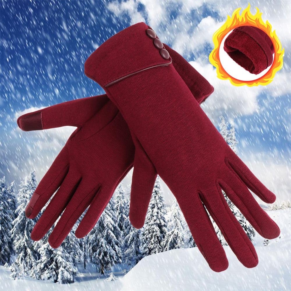 Guantes cálidos for mujer, guantes térmicos con forro polar y dedos completos, guantes cálidos de algodón for pantalla táctil
