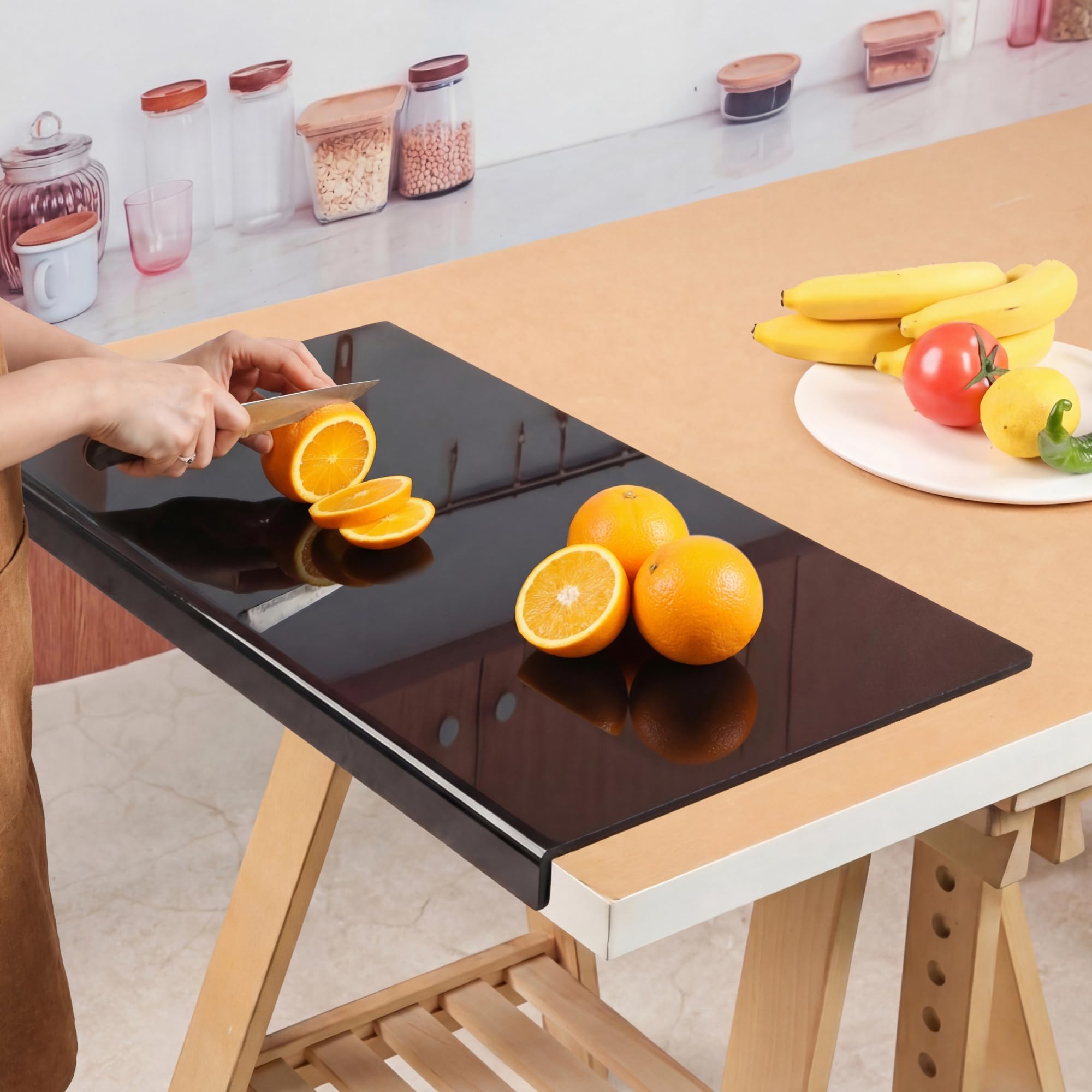 JanYoo - Planche à découper en acrylique, planches à découper pour la cuisine, bloc de découpe épais pour légumes, pain, viandes et fruits avec rebord de comptoir, plateau à découper antidérapant