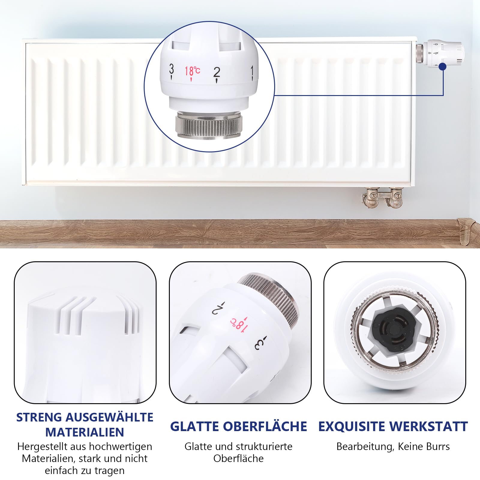 Testina termostatica, valvola per radiatore per filettatura M30 x 1,5, termostatica, testa di ricambio, termostato per termosifone, termostato per casa, ufficio (8 pezzi)