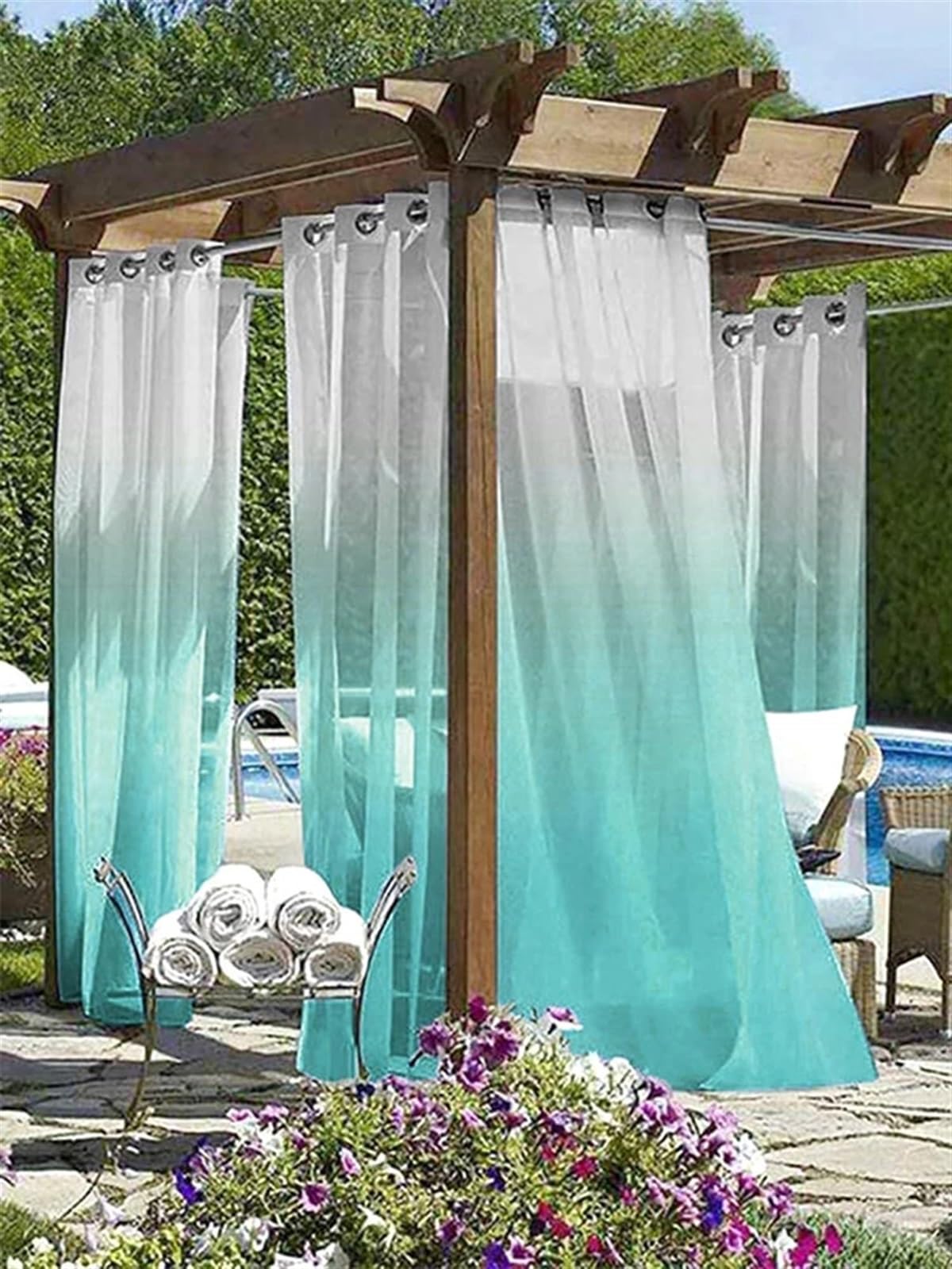 Tende antivento per pergola da esterno, tende velate da giardino per gazebo e patio, tendaggi per finestre in tulle per soggiorno e camera da letto (verde, 132 x 259 cm)