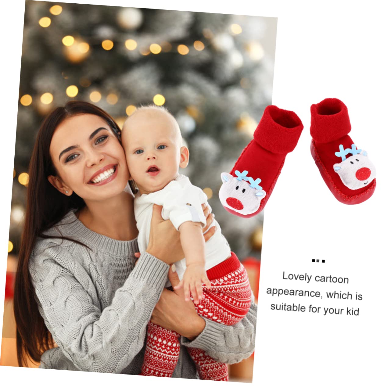 Gogogmee Cute Cartoon Christmas Socks for Kids Anti-Slip Soft Cotton Toddler Floor Socks Set Random Color