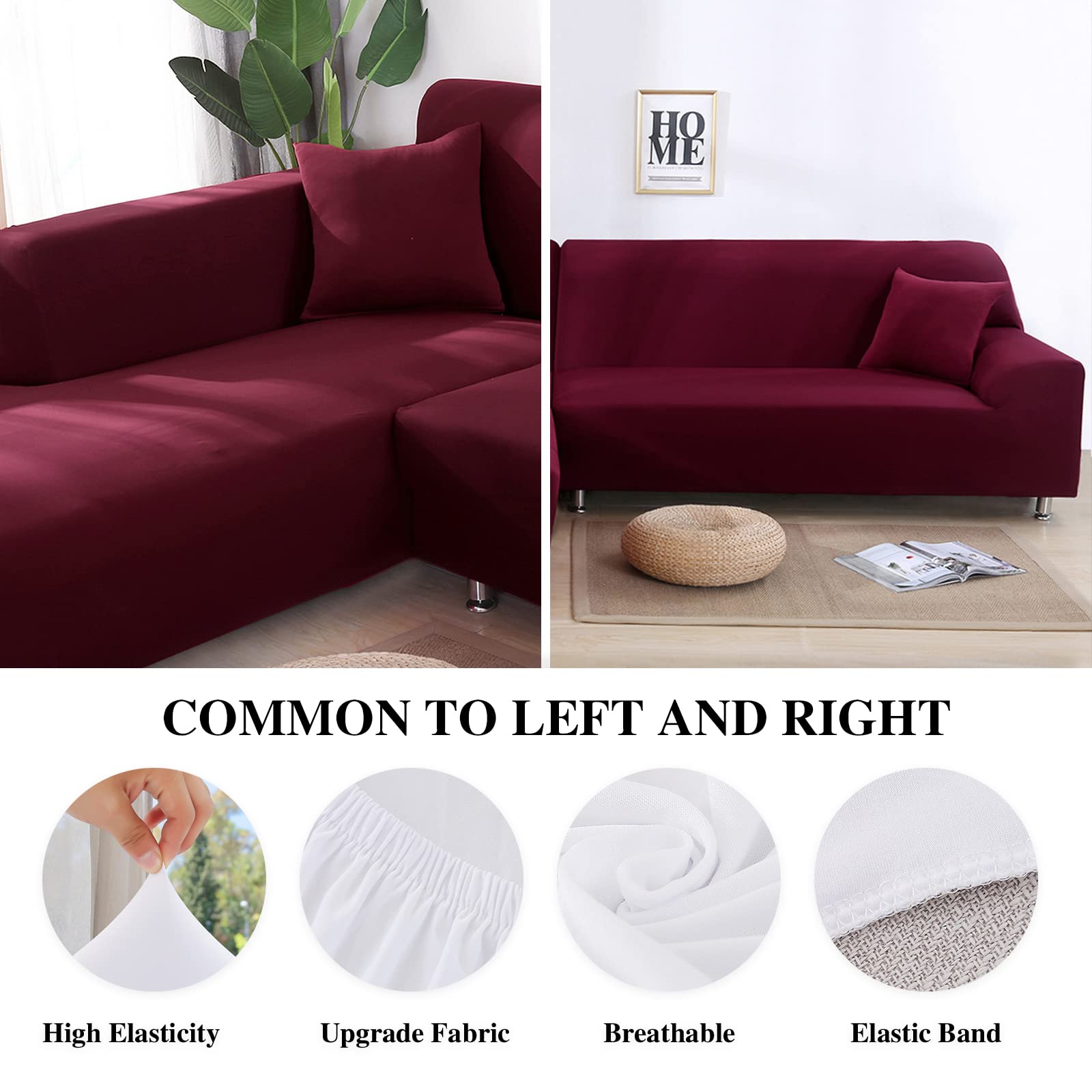 Jaotto Copridivano con Penisola Elasticizzato A Sinistra Destra, Fodere Copridivano Angolare Universale, Copridivano Antigraffio Gatto Chaise Longue Sofa Cover a Forma di L(2 Posti+2 Posti,Bordeaux)