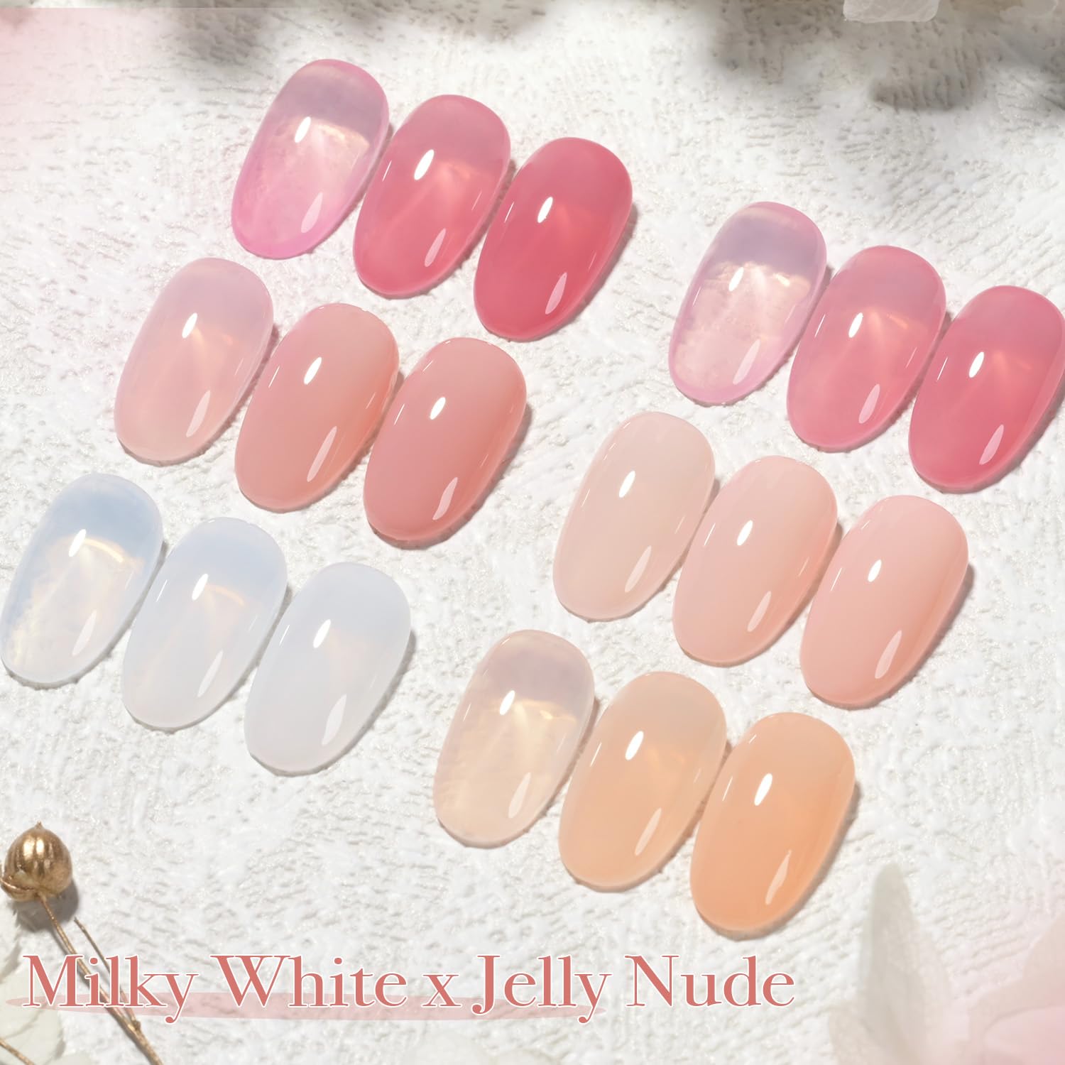 Juego de esmaltes de uñas en gel Milky White x Jelly Nude, 6 colores translúcidos, rosa translúcido, naranja, secado con luz ultravioleta para salón y manicura casera 6