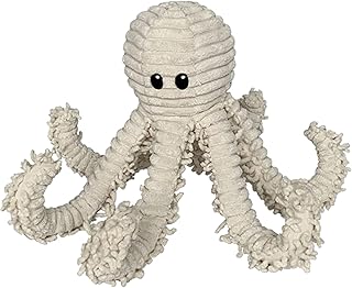Petlou Durable Natural Nubby Plush Dog Toys with Squeaker and Crinkle Paper in Multi-Size (Natural Octopus - L, 18 Inch), All Breed Sizes