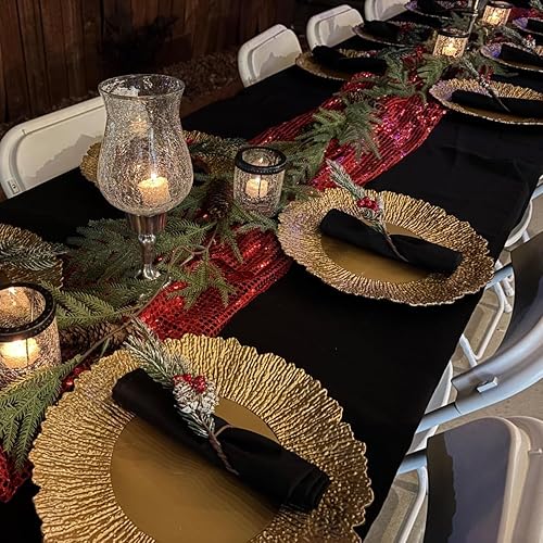 Miniatura 6 de Coloch Juego de 12 platos de carga de plástico dorados, cargador reutilizable de 13 pulgadas para plato de cena, placa de carga decorativa redonda