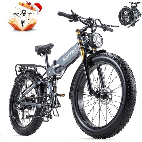 2000W/1000W Dual Motor Electric Bike for Adults 30MPH 48V 30Ah/20Ah Battery 26" Fat Tire Ebike for Off-Road Mountain Beach Snow, Full Suspension,SHM 7-Speed Gear Electric Bicycle,450LBS Capacity