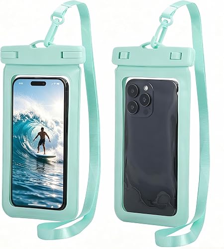 Waterproof Phone Pouch, IPX8 Phone Case for iPhone 17/16/15/14 Pro Max, Waterproof Dry Bag with Lanyard, Touch Screen Cover for Beach, Cruise, Pool, Kayak, Travel Essentials, Fits Up to 8.9 in（Green）