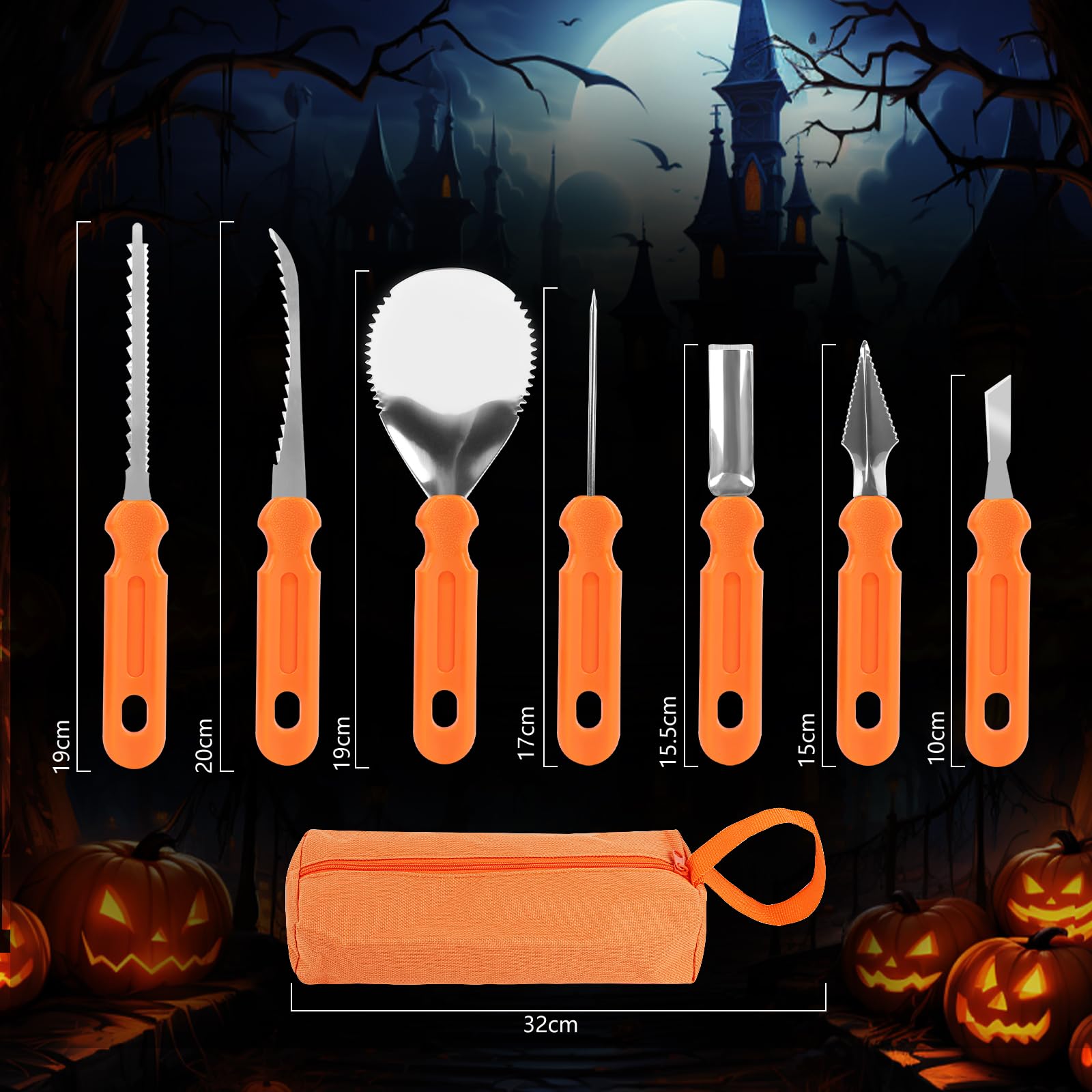 Halloween Kürbis Schnitzset 11-teilig - Mit Schablonen Und Tasche