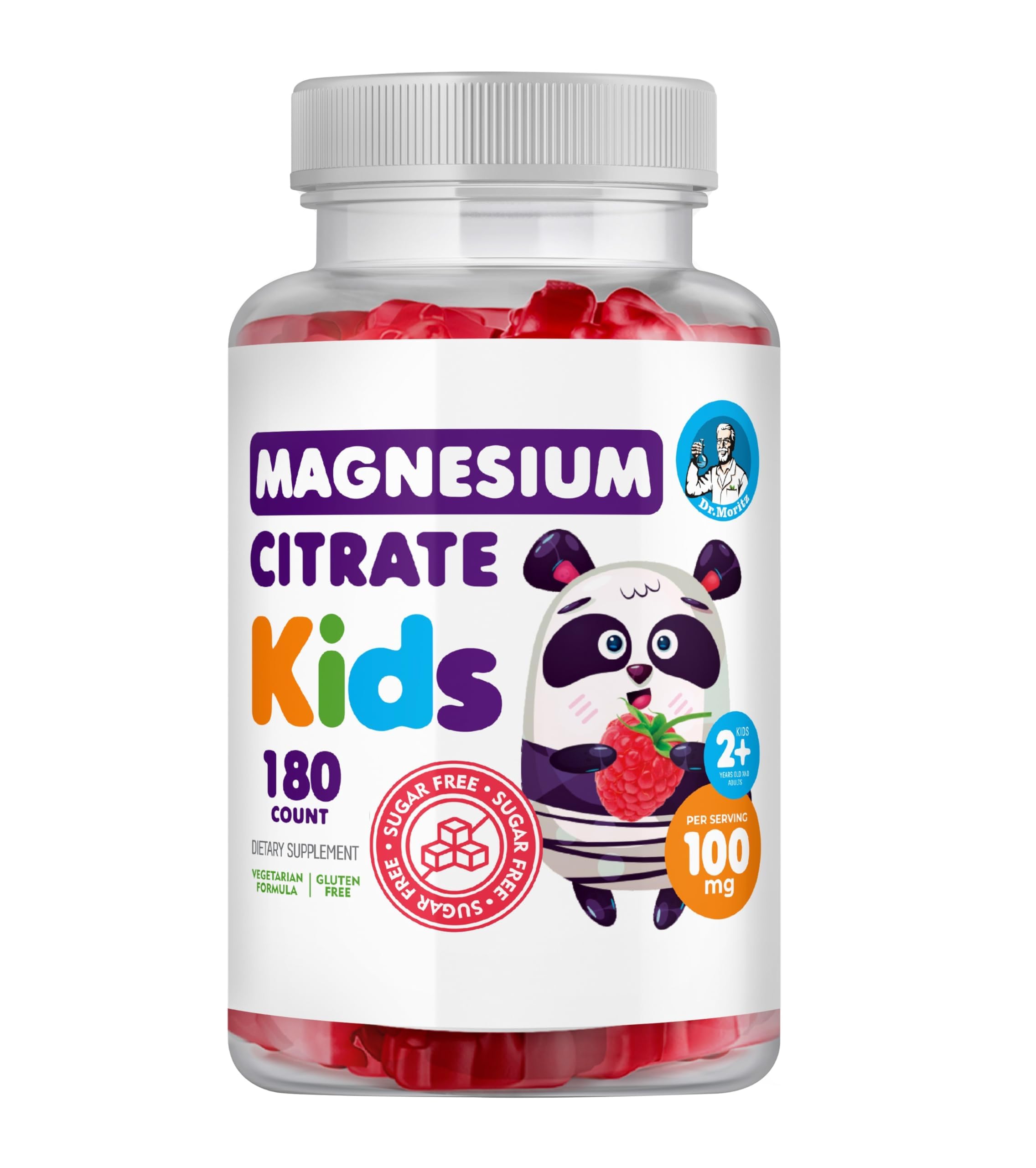 DR. MORITZSugar-Free Calm Magnesium Gummies for Kids and Adults - Kids Magnesium Gummies - Magnesium Citrate Gummies (180 Count (Pack of 1), Raspberry)