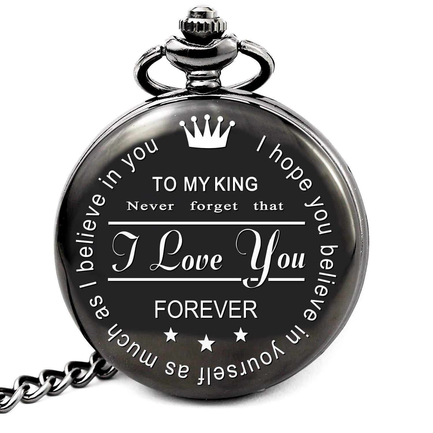 LEVONTA Husband Gifts from Wife for Birthday Anniversary Christmas, Boyfriend Gifts from Girlfriend, Engraved Pocket Watch (King-Roman)