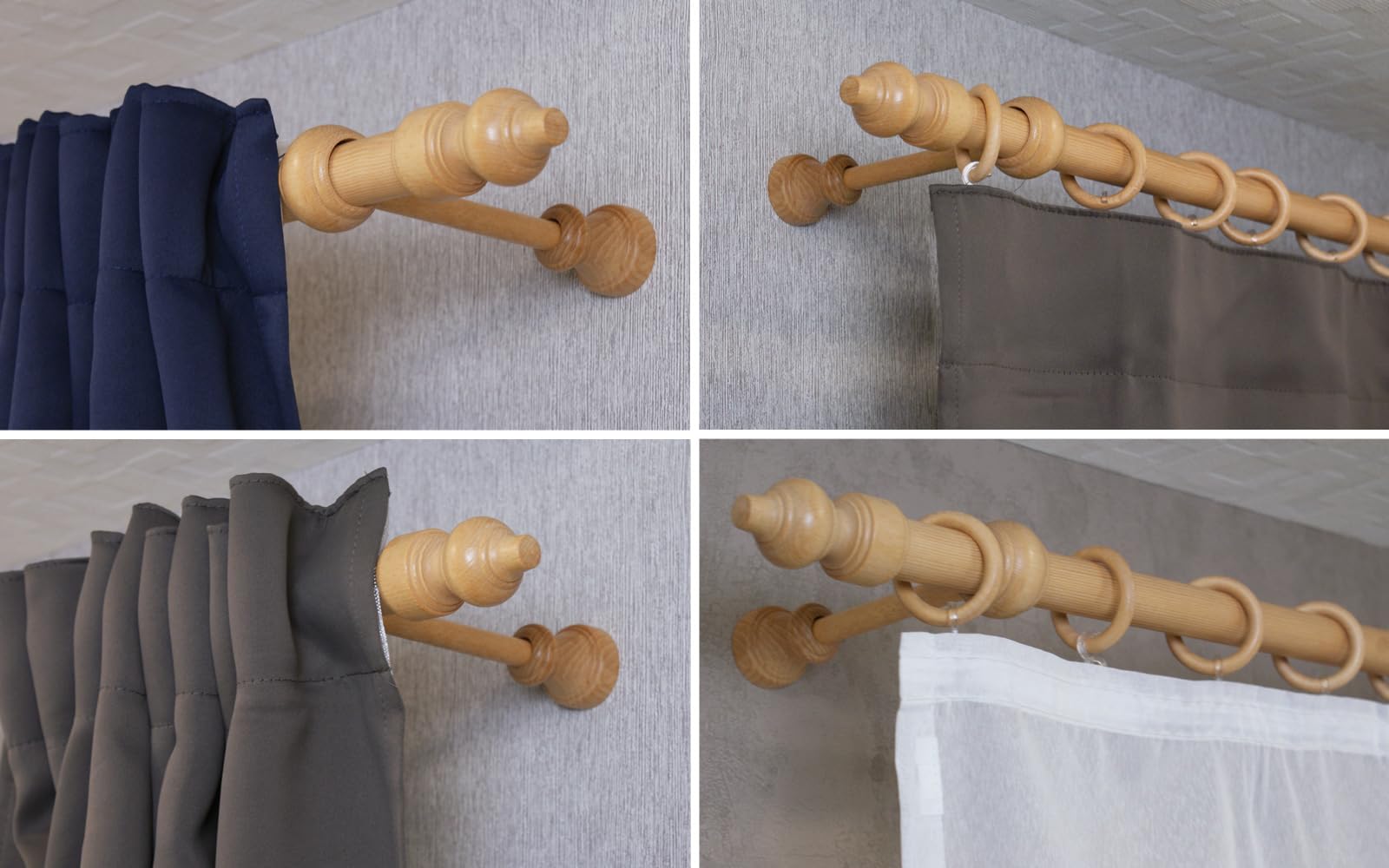 iso-design Holz Vorhangstange Filigrano mit 28 mm Durchmesser in Eiche hell, viele Größen, Gardinenstange inklusive Gardinenringe 280 cm (mittig geteilt)