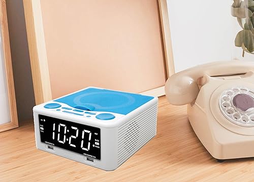 Miniatura 5 de HANNLOMAX HX-300CD - Reproductor de CD de carga superior, radio FM PLL, reloj digital, pantalla LED blanca de 1.2 pulgadas, alarma dual, puertos USB