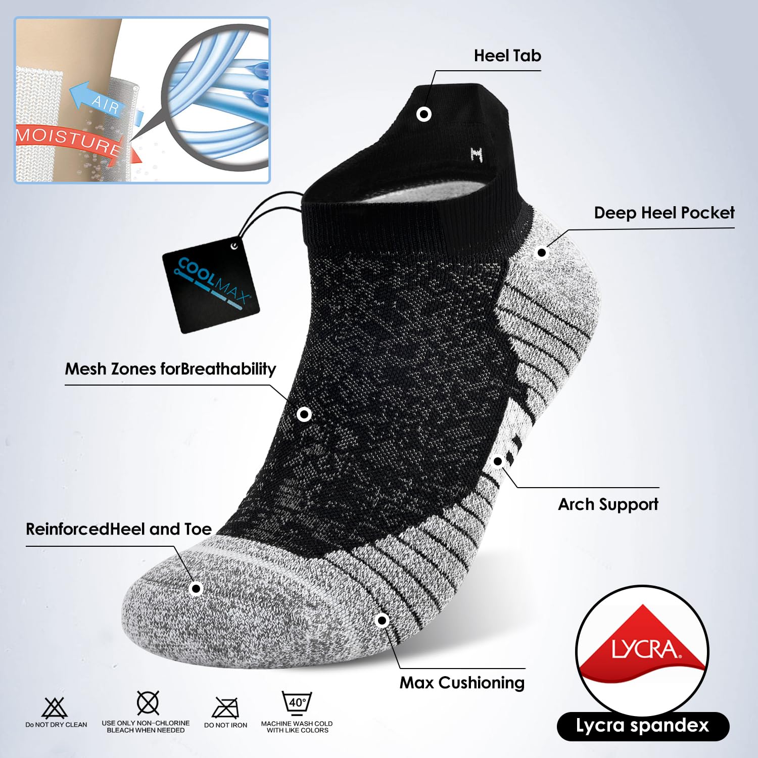 3 Pairs Ankle Compression Socks For Women Men Cushioned Running Trainer Socks Plantar Fasciitis Neuropathy Socks (US, Alpha, Large, Regular, Regular, BlackGrey)