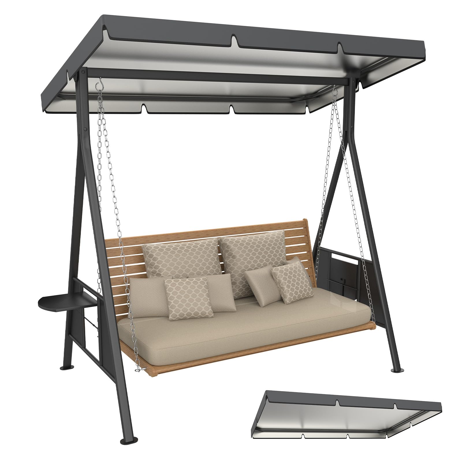 M METERXITY 1-Pack Swing Replacement Canopy, 5.2x3.6x0.5 Inch 600D Thicken Oxford Patio Swings with Canopy Waterproof Fabric for Outdoor Garden/Yard/Park/Porch/Patio [Grey] — image 1