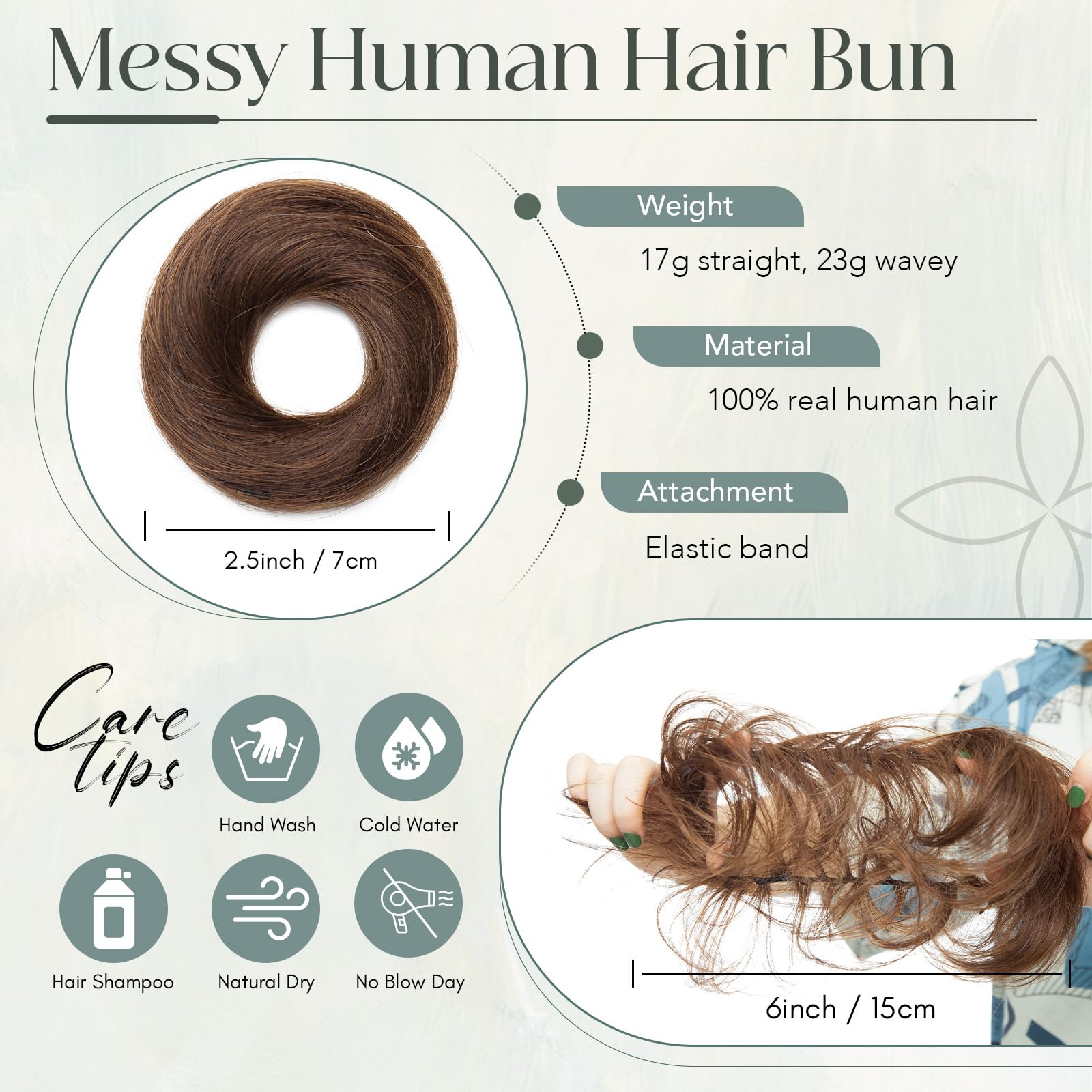 Rich Choices Hair Pieces for Women Messy Bun Real Human Hair Straight Updo Hair Bun Scrunchies Donut Bun Hair Extensions 17g #4 Medium Brown - Image 2