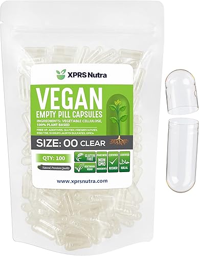 Miniatura 15 de XPRS Nutra Cápsulas vacías de tamaño 00 – 100 cápsulas veganas vacías – Pastillas vacías vegetarianas – Relleno de cápsulas vegetales DIY –