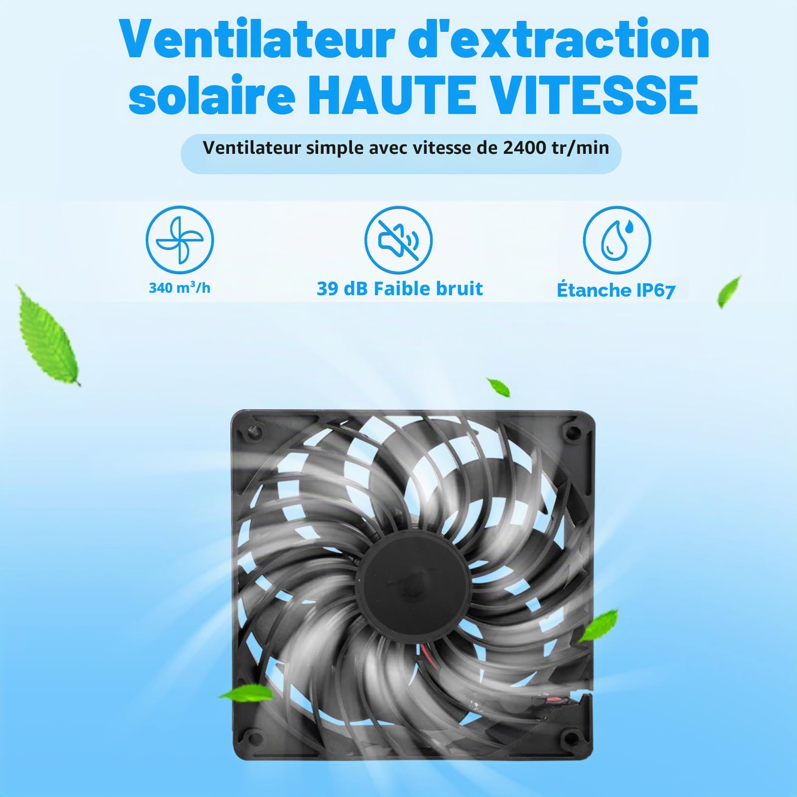 Ventilateur Solaire 12 W d'extraction pour Serre, Poulailler, Fenêtre