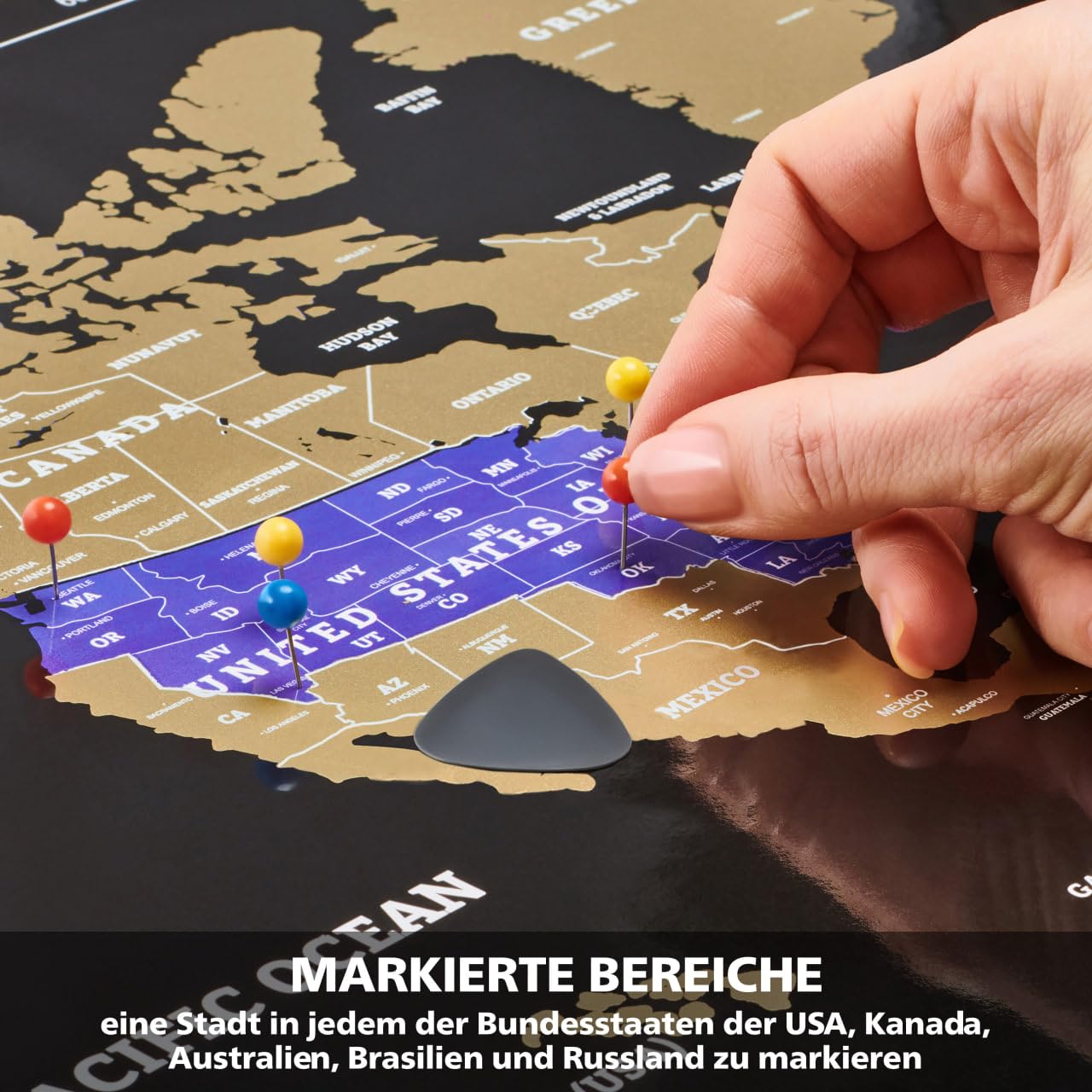 Extra Große Rubbel-Weltkarte Schwarz-Gold Leicht Einzurahmen – XL Karte Abkratzen Schwarz – Das beste Geschenk einer Weltposter für Reisendefür Reisende – Inkl. Zubehörset – Scratch off World Map