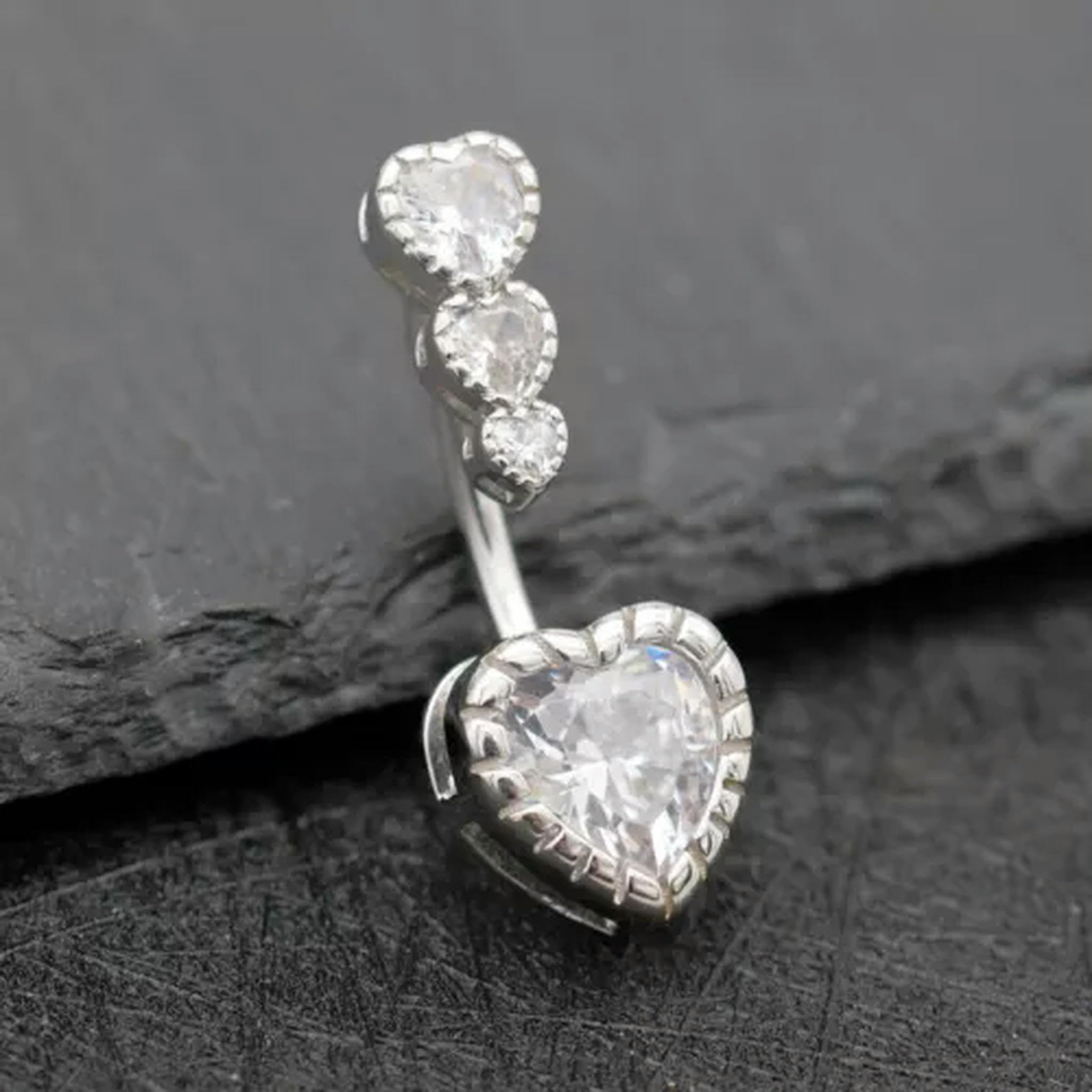 Bauchnabelpiercing aus 925er Sterlingsilber mit Herzen und Zirkonia, Hawaii, A4520, 6,5 mm
